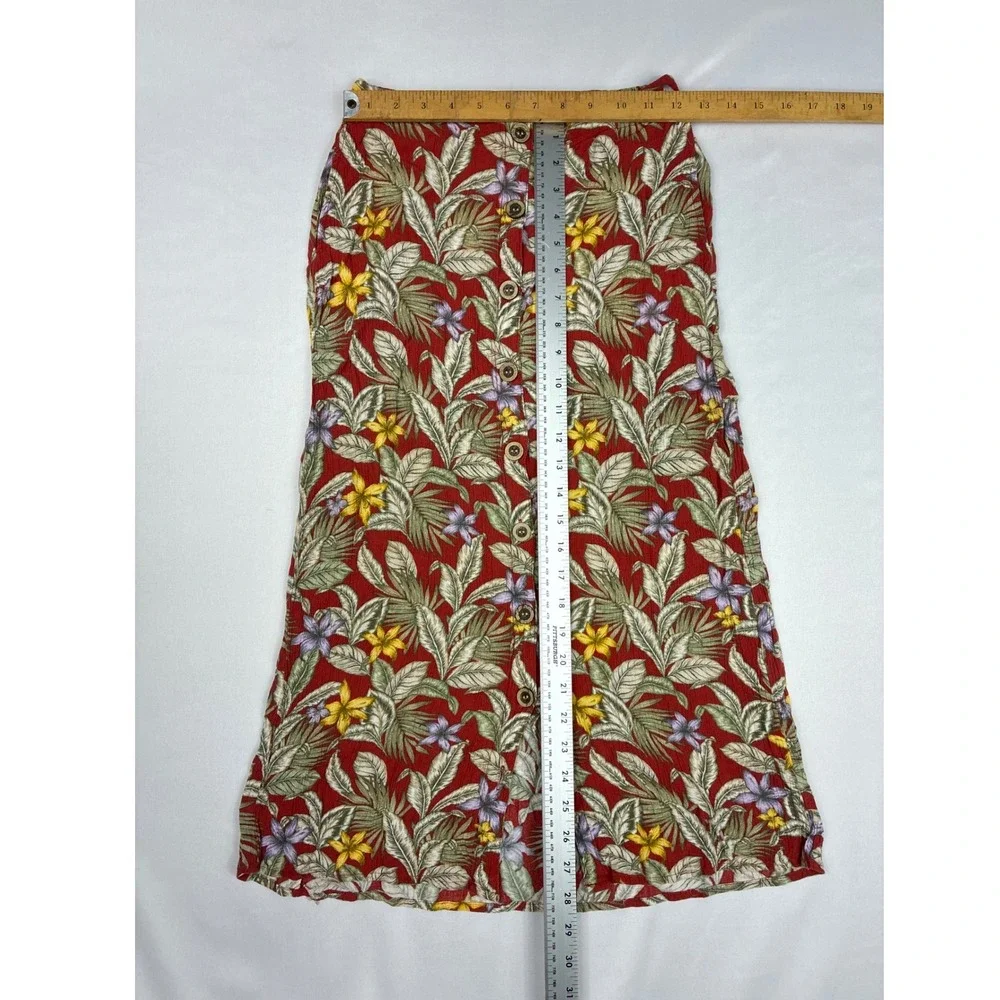 Aeropostale Floral Boho Midi Skirt Womens XS Red Excellent Tropical Button Front - Picture 4 of 8
